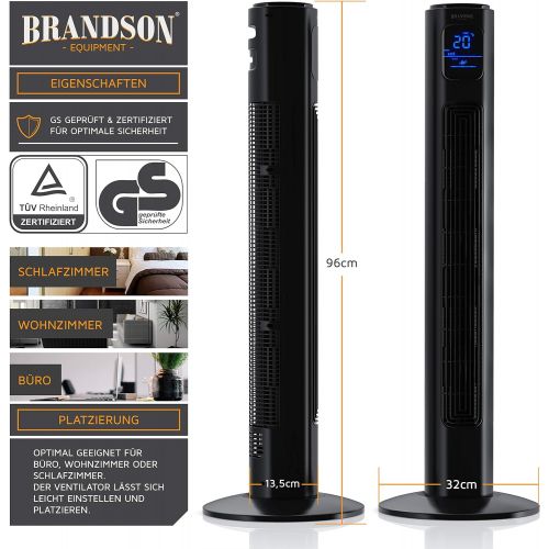  [아마존베스트]Brandson 2020 Model - Tower Fan with Remote Control and 60° Oscillation - Pedestal Fan - Column Fan - 96 cm - 3 Speed Levels - GS Certified, black, 68468/7464684