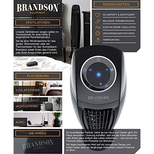  [아마존베스트]Brandson Tower Fan With Remote Control, Column Fan, Incl. Oscillation - 86 cm - 60 W - 3 speed settings - low, medium, high - timer - LED display - quiet operating noise, black, B0