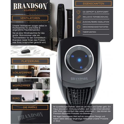  [아마존베스트]Brandson Tower Fan With Remote Control, Column Fan, Incl. Oscillation - 86 cm - 60 W - 3 speed settings - low, medium, high - timer - LED display - quiet operating noise, black, B0