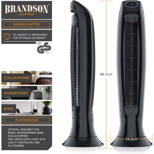  [아마존베스트]Brandson Tower Fan With Remote Control, Column Fan, Incl. Oscillation - 86 cm - 60 W - 3 speed settings - low, medium, high - timer - LED display - quiet operating noise, black, B0