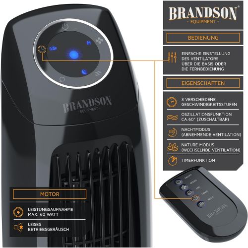  [아마존베스트]Brandson Tower Fan With Remote Control, Column Fan, Incl. Oscillation - 86 cm - 60 W - 3 speed settings - low, medium, high - timer - LED display - quiet operating noise, black, B0