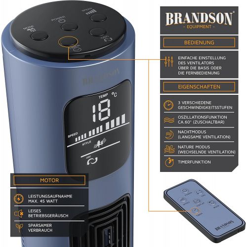  [아마존베스트]Brandson - Tower Fan with Remote Control and Oscillation - Pedestal Fan - Dark, blue, 68431684646