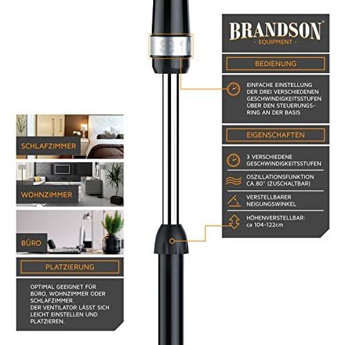  [아마존베스트]Brandson - Stand fan stand fan - stand height adjustable - fan with high air flow - 3 different speed settings - oscillation function approx. 80 degrees - black