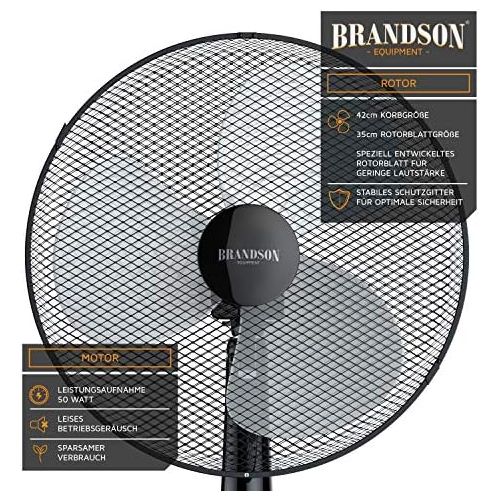  [아마존베스트]Brandson - Stand fan stand fan - stand height adjustable - fan with high air flow - 3 different speed settings - oscillation function approx. 80 degrees - black