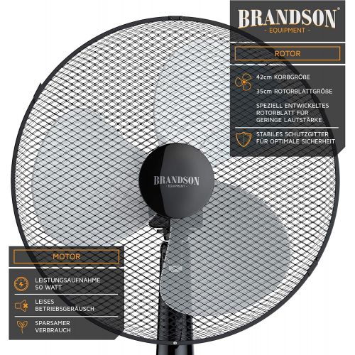  [아마존베스트]Brandson - Stand fan stand fan - stand height adjustable - fan with high air flow - 3 different speed settings - oscillation function approx. 80 degrees - black