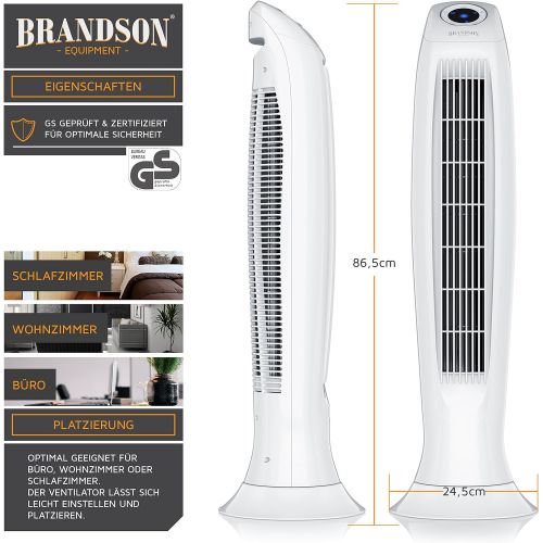  [아마존베스트]Brandson Tower Fan With Remote Control, Column Fan, Incl. Oscillation - 86 cm - 60 W - 3 speed settings - low, medium, high - timer - LED display - quiet operating noise, white, 40