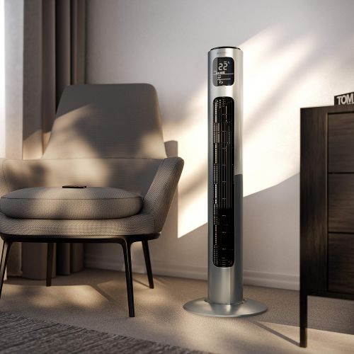  [아마존베스트]Brandson 2020 Model - Tower Fan with Remote Control and 60° Oscillation - Pedestal Fan - Column Fan - 96 cm - 3 Speed Levels - GS Certified Ice Grey