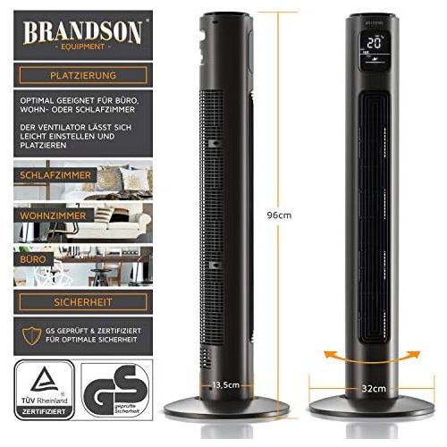  [아마존베스트]Brandson - Tower Fan with Remote Control and Oscillation - Pedestal Fan - Dark, grey, 722303815