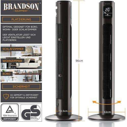  [아마존베스트]Brandson - Tower Fan with Remote Control and Oscillation - Pedestal Fan - Dark, grey, 722303815