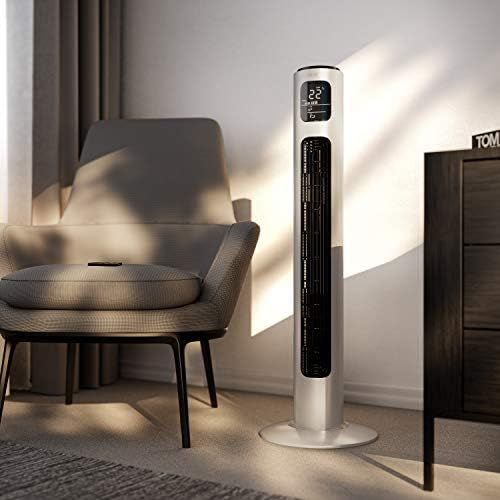  [아마존베스트]Brandson 2020 Model - Tower Fan with Remote Control and 60° Oscillation - Pedestal Fan - Column Fan - 96 cm - 3 Speed Levels - GS Certified, white, 722303806