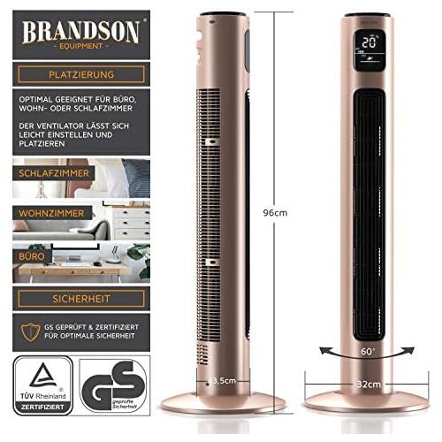  [아마존베스트]Brandson 2020 Model - Tower Fan with Remote Control and 60° Oscillation - Pedestal Fan - Column Fan - 96 cm - 3 Speed Levels - GS Certified, pink, 722303816