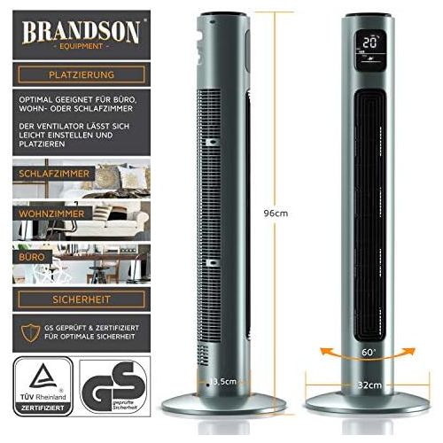 [아마존베스트]Brandson 2020 Model - Tower Fan with Remote Control and 60° Oscillation - Pedestal Fan - Column Fan - 96 cm - 3 Speed Levels - GS Certified, silver, 722303813