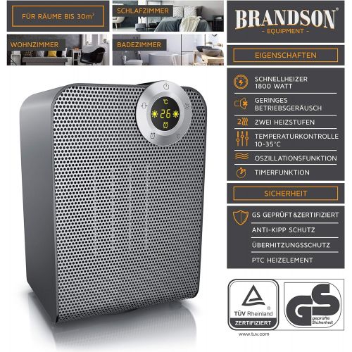  [아마존베스트]Brandson Fan Heater  Ceramic Fan Heater Bathroom Energy Saving, Quiet  Quick Heater with Oscillation Function  2 x Heat Settings  Timer  Heater  GS Certified - Cool Grey Desi