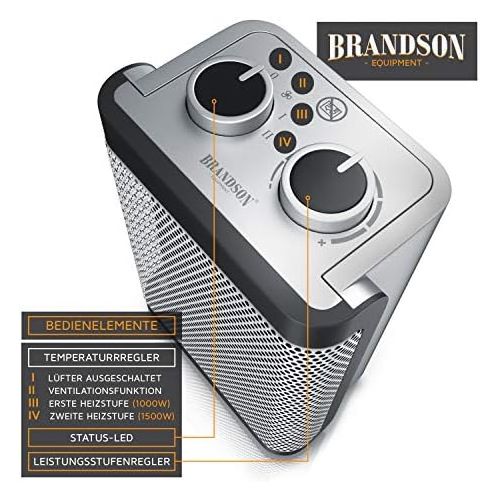  [아마존베스트]Brandson - Ceramic fan heater - 2 power settings - continuous temperature control - 1500 watts - fan heater bathroom energy-saving quiet - overheating protection tilt protection -