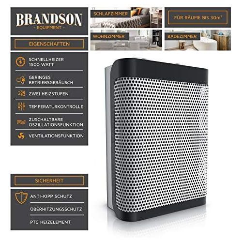  [아마존베스트]Brandson - Ceramic fan heater - 2 power settings - continuous temperature control - 1500 watts - fan heater bathroom energy-saving quiet - overheating protection tilt protection -