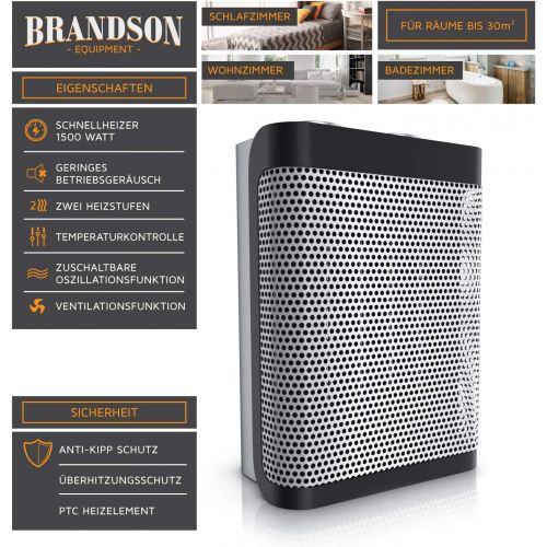  [아마존베스트]Brandson - Ceramic fan heater - 2 power settings - continuous temperature control - 1500 watts - fan heater bathroom energy-saving quiet - overheating protection tilt protection -