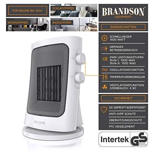  [아마존베스트]Brandson - Fan heater with Two Power Levels - Bathroom Fan Heater Energy-Saving Quiet - Continuous Temperature Control - Ceramic Heating Element - Thermal Fuse - Heating Heater - W