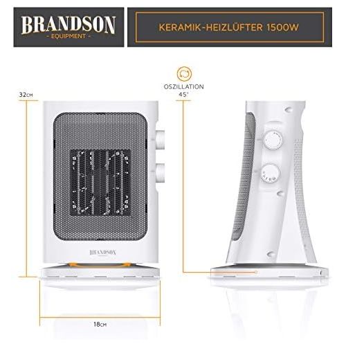  [아마존베스트]Brandson - Fan heater with Two Power Levels - Bathroom Fan Heater Energy-Saving Quiet - Continuous Temperature Control - Ceramic Heating Element - Thermal Fuse - Heating Heater - W