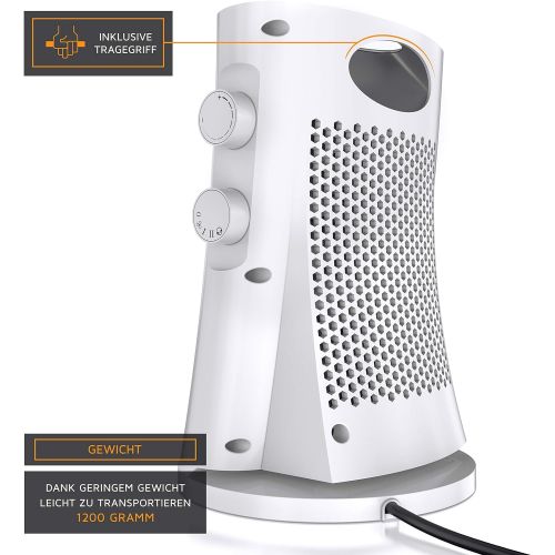  [아마존베스트]Brandson - Fan heater with Two Power Levels - Bathroom Fan Heater Energy-Saving Quiet - Continuous Temperature Control - Ceramic Heating Element - Thermal Fuse - Heating Heater - W