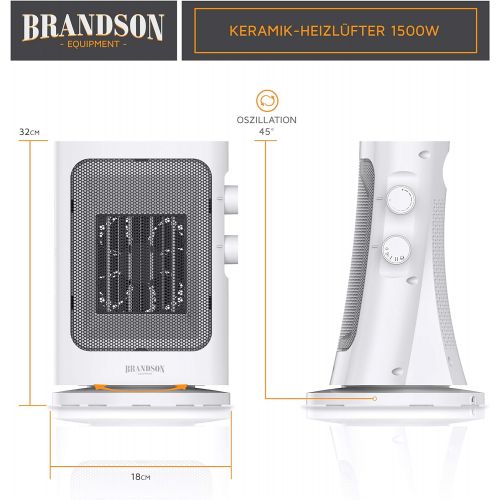  [아마존베스트]Brandson - Fan heater with Two Power Levels - Bathroom Fan Heater Energy-Saving Quiet - Continuous Temperature Control - Ceramic Heating Element - Thermal Fuse - Heating Heater - W