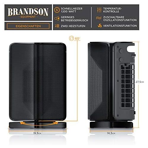  [아마존베스트]BRANDSON - Fan Heater - Ceramic Fan Heater Bathroom Energy-Saving Quiet - Quick Heater With Oscillation Function - 2 X Heat Settings - Timer - GS Certified Heater