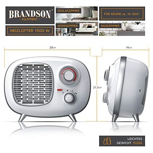 [아마존베스트]Brandson - Fan heater with two power settings - fan heater bathroom energy-saving quiet - continuous temperature control - ceramic heating element - thermal fuse - heating heater -