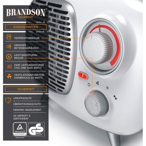  [아마존베스트]Brandson - Fan heater with two power settings - fan heater bathroom energy-saving quiet - continuous temperature control - ceramic heating element - thermal fuse - heating heater -