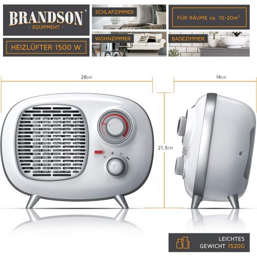  [아마존베스트]Brandson - Fan heater with two power settings - fan heater bathroom energy-saving quiet - continuous temperature control - ceramic heating element - thermal fuse - heating heater -
