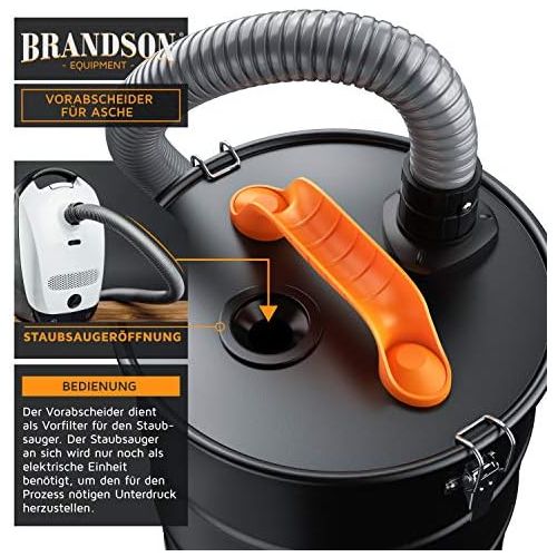  [아마존베스트]Brandson - Ash filter pre-separator - 20 L collection container - suction connection - 1 m suction hose - ash filter - oven vacuum cleaner - fireplace vacuum cleaner - quick fasten