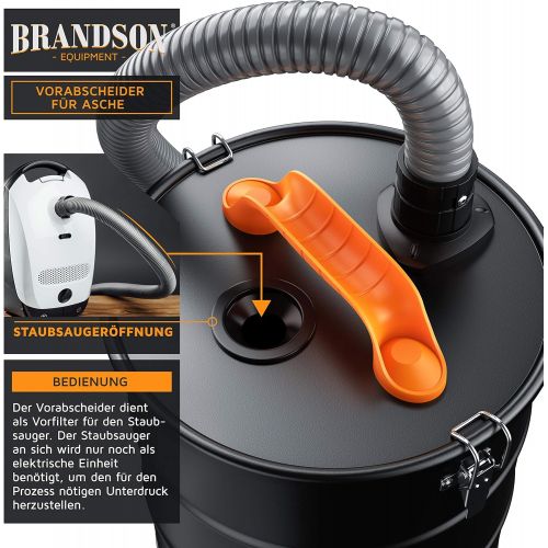  [아마존베스트]Brandson - Ash filter pre-separator - 20 L collection container - suction connection - 1 m suction hose - ash filter - oven vacuum cleaner - fireplace vacuum cleaner - quick fasten