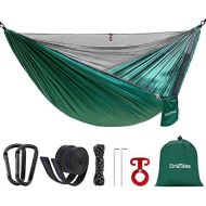 [아마존베스트]SilkRd Double Single Camping Hammock,Portable Hammock with Mosquito Net and Tree Straps,Lightweight Parachute Nylon Hammock for Backpacking Travel Beach Yard Outdoor Indoor(Dark Green)