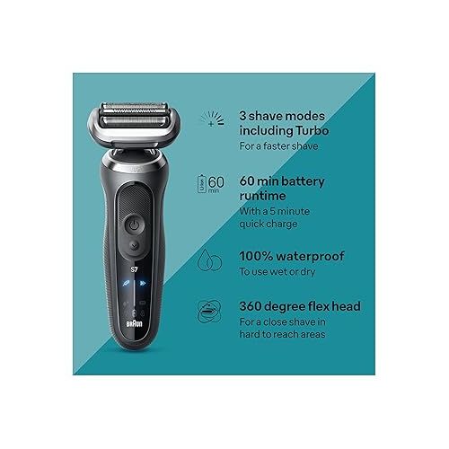 브라운 Braun Electric Shaver for Men, Series 7 7177cc, Wet & Dry Shave, Turbo & Gentle Shaving Modes, Waterproof Foil Shaver, Space Grey