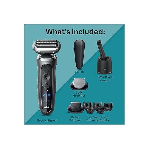 브라운 Braun Electric Shaver for Men, Series 7 7177cc, Wet & Dry Shave, Turbo & Gentle Shaving Modes, Waterproof Foil Shaver, Space Grey