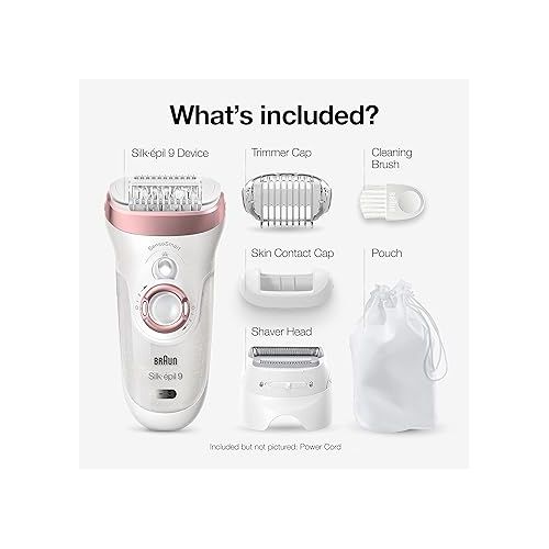 브라운 Braun Epilator Silk-epil 9 9-720, Hair Removal Device, Epilator for Women, Wet & Dry, Womens Shaver & Trimmer, Cordless, Rechargeable