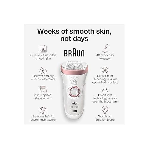 브라운 Braun Epilator Silk-epil 9 9-720, Hair Removal Device, Epilator for Women, Wet & Dry, Womens Shaver & Trimmer, Cordless, Rechargeable