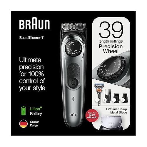 브라운 Braun Beard Detail Trimmer, Hair Clippers for Men, Cordless & Rechargeable, Mini Foil Shaver with Gillette ProGlide Razor, Silver, 10 Piece Set