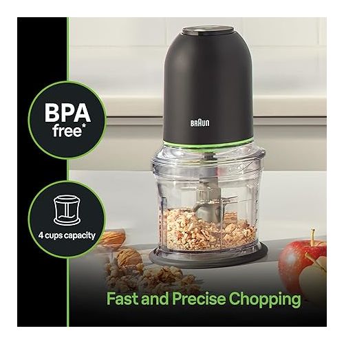 브라운 Braun CH3012BK EasyPrep™ Mini Food Processor, 4 cup, Black