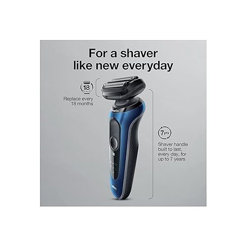 브라운 Braun Series 6 6095cc Electric Razor for Men with SmartCare Center, Beard Trimmer, Stubble Beard Trimmer, Cleansing Brush, Wet & Dry, Rechargeable, Cordless Foil Shaver, Blue