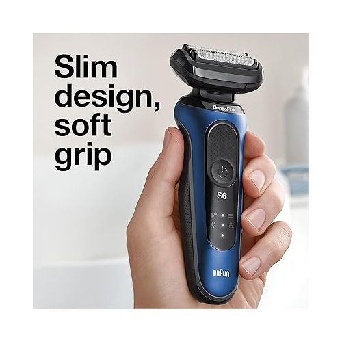 브라운 Braun Series 6 6095cc Electric Razor for Men with SmartCare Center, Beard Trimmer, Stubble Beard Trimmer, Cleansing Brush, Wet & Dry, Rechargeable, Cordless Foil Shaver, Blue