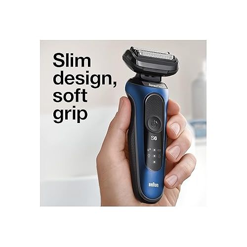 브라운 Braun Series 6 6095cc Electric Razor for Men with SmartCare Center, Beard Trimmer, Stubble Beard Trimmer, Cleansing Brush, Wet & Dry, Rechargeable, Cordless Foil Shaver, Blue