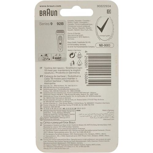브라운 Braun 92B - Replacement and Replacement for Electric Shaver Compatible with Series 9 Shaving Machines, Black