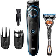 Braun Beard Trimmer BT5240, Hair Clippers for Men, Cordless & Rechargeable with Gillette ProGlide Razor, Black/Blue