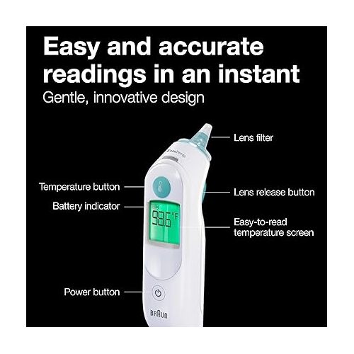 브라운 Braun ThermoScan 6, IRT6515 ? Digital Ear Thermometer for Adults, Babies, Toddlers and Kids ? Fast, Gentle, and Accurate with Color Coded Results