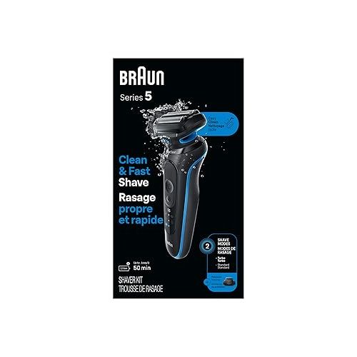 브라운 Braun Electric Shaver for Men, Series 5 5118s, Wet & Dry Shave, Turbo Shaving Mode, Foil Shaver, Engineered in Germany, with Precision Trimmer, Blue