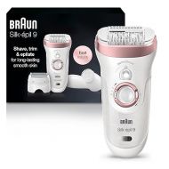 Braun Epilator Silk-epil 9 9-880, Facial Hair Removal for Women, Hair Removal Device, Wet & Dry, Facial Cleansing Brush, Women Shaver & Trimmer, Cordless, Rechargeable, Beauty Kit