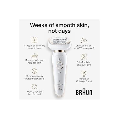 브라운 Braun Epilator Silk-epil 9 Flex 9-300 Beauty Set, Facial Hair Removal for Women, Hair Removal Device, Shaver & Trimmer, Cordless, Rechargeable, Wet & Dry, FaceSpa