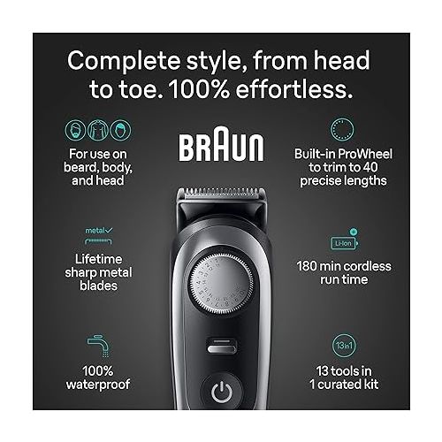브라운 Braun All-in-One Style Kit Series 9 9440, 13-in-1 Trimmer for Men with Beard Trimmer, Body Trimmer for Manscaping, Hair Clippers & More, Braun’s Sharpest Blade, 40 Length Settings,