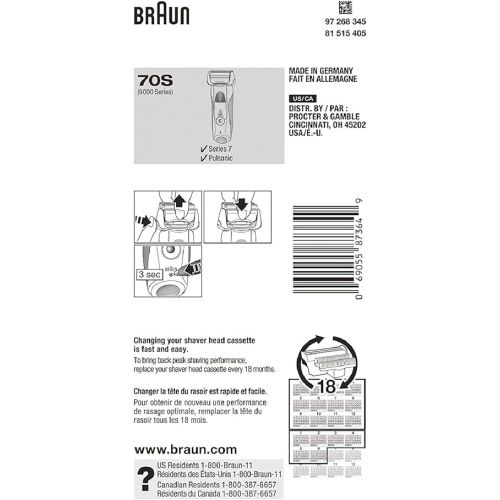 브라운 Braun Replacement Foil & Cutter Cassette - 70S, Series 7, Pulsonic - 9000 Series Braun Cassette 70S