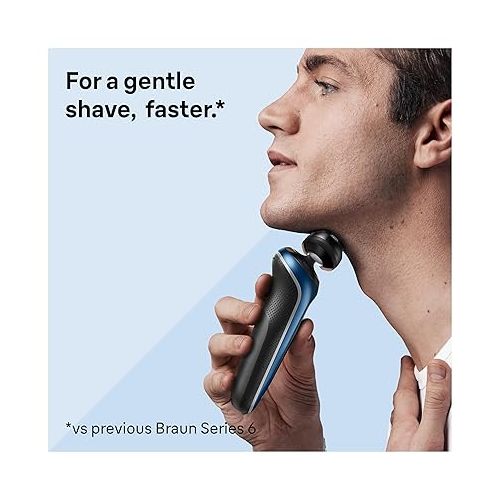 브라운 Braun Electric Shaver for Men, Series 6 6120s, Wet & Dry Shave, Turbo & Gentle Shaving Modes, with Precision Trimmer & Pouch, Blue