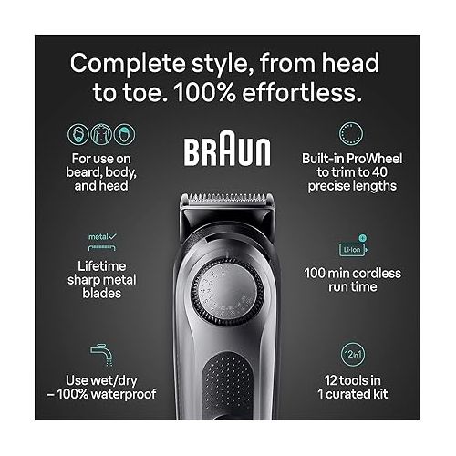 브라운 Braun All-in-One Style Kit Series 7 7440, 12-in-1 Trimmer for Men with Beard Trimmer, Body Trimmer for Manscaping, Hair Clippers & More, Braun’s Sharpest Blade, 40 Length Settings, Waterproof